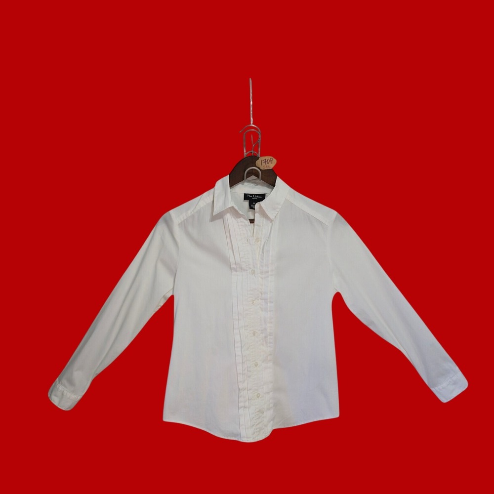 Nue Options Petite White Long Sleeve Pleated Tuxedo Button Down Shirt 4P